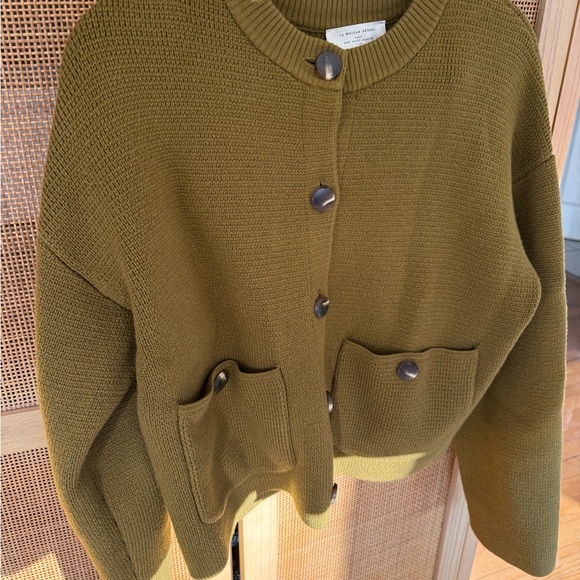 Sezane Olive Green Valerio Jacket Cardigan Wool Cotton size M EUC - Picture 6 of 11